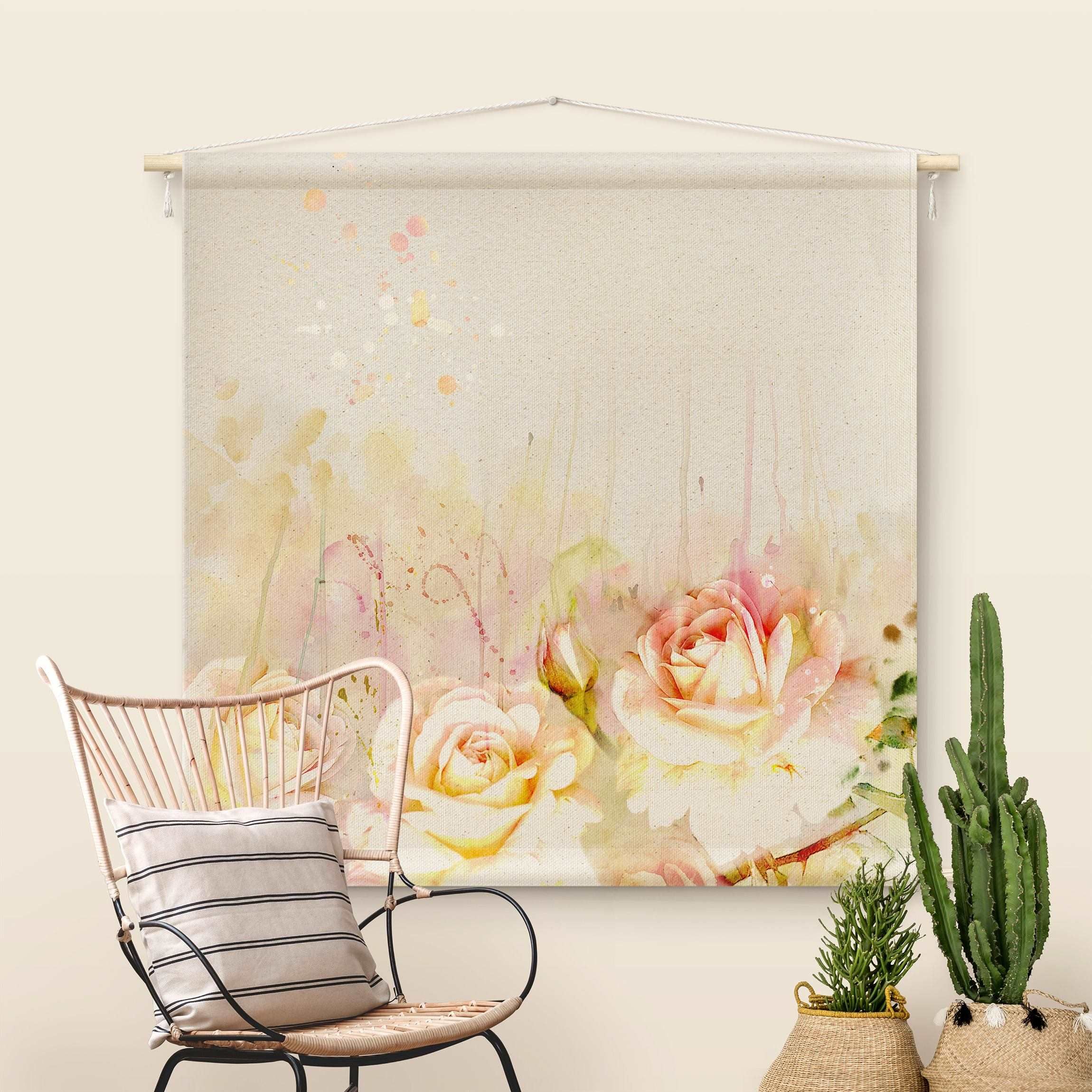 Wandteppich - Aquarell Blumen Rosen - Quadrat 1:1