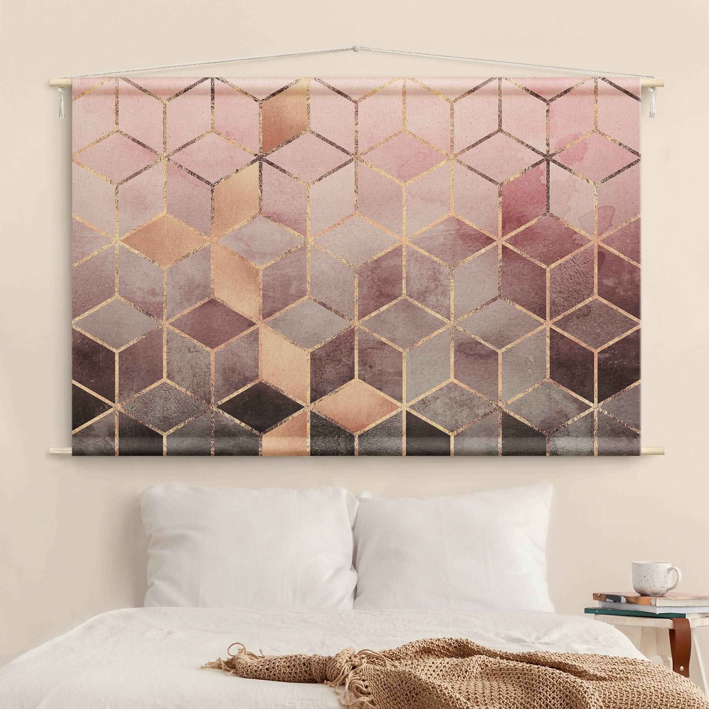 Wandteppich - Rosa Grau goldene Geometrie - Hochformat 3:2 | Bilder
