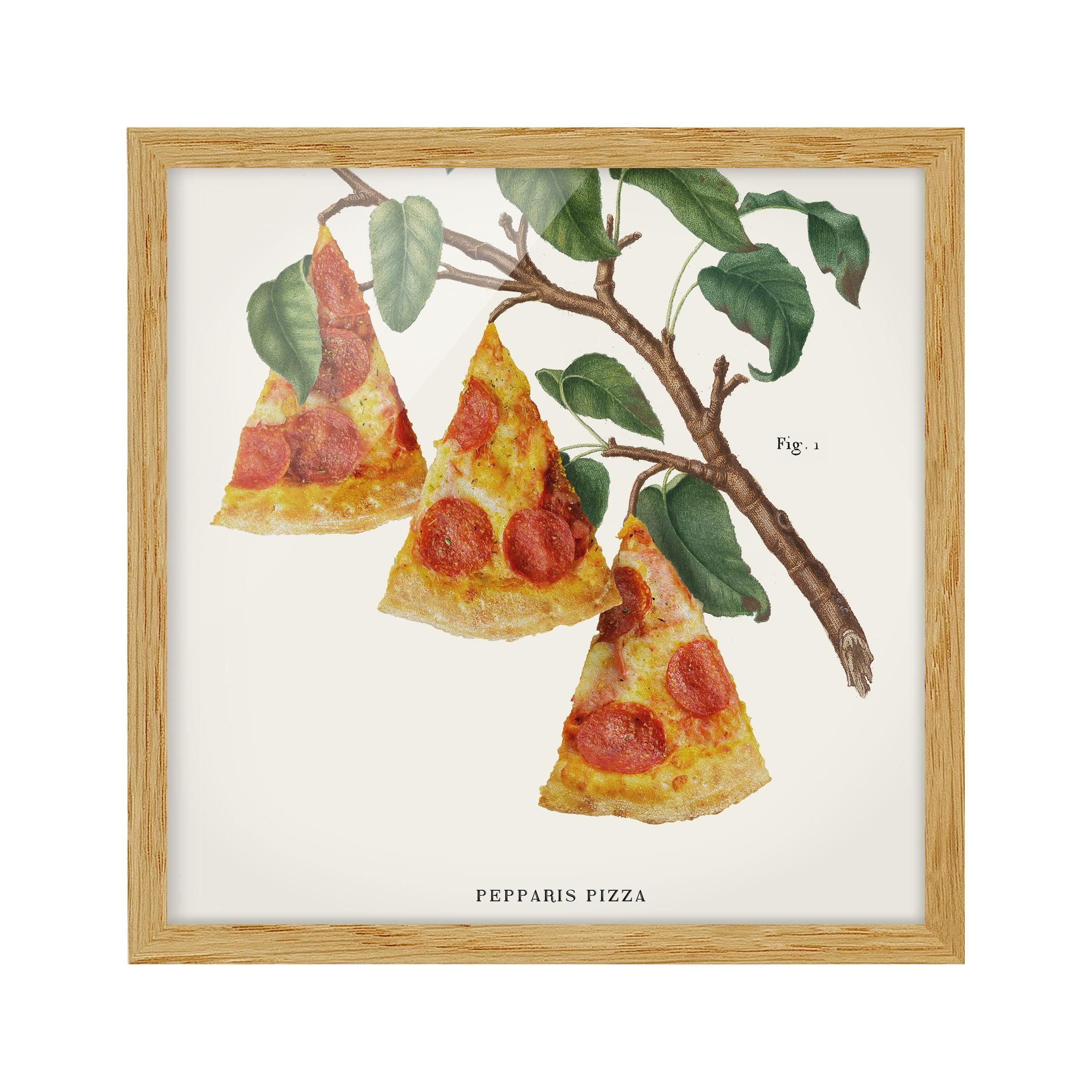 Vintage Pflanze - Pizza Rahmenfarbe wählbar Bild Rahmen | WALLART | mit