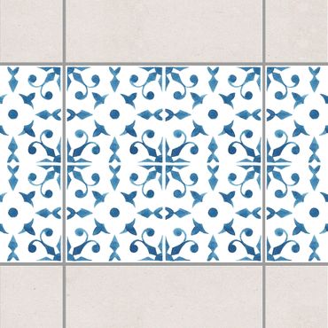 Fliesen Bordüre - Blau Weiß Muster Serie No.6 1:1 Quadrat 10cm x 10cm - Fliesenaufkleber