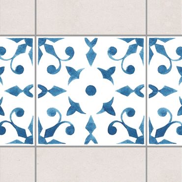 Fliesen Bordüre - Muster Blau Weiß Serie No.6 1:1 Quadrat 10cm x 10cm - Fliesenaufkleber