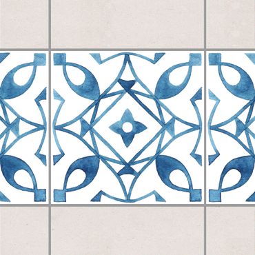 Fliesen Bordüre - Muster Blau Weiß Serie No.8 1:1 Quadrat 10cm x 10cm - Fliesenaufkleber