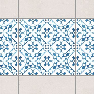 Fliesen Bordüre - Blau Weiß Muster Serie No.3 1:1 Quadrat 15cm x 15cm - Fliesenaufkleber
