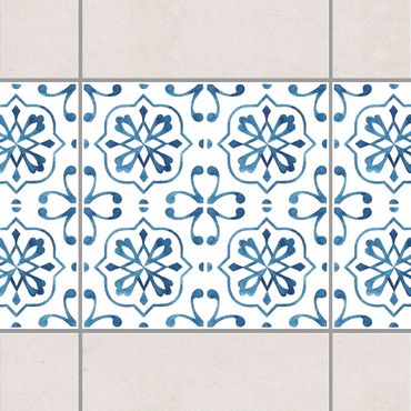 Fliesen Bordüre - Blau Weiß Muster Serie No.4 1:1 Quadrat 15cm x 15cm - Fliesenaufkleber