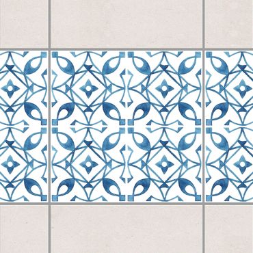 Fliesen Bordüre - Blau Weiß Muster Serie No.8 1:1 Quadrat 15cm x 15cm - Fliesenaufkleber
