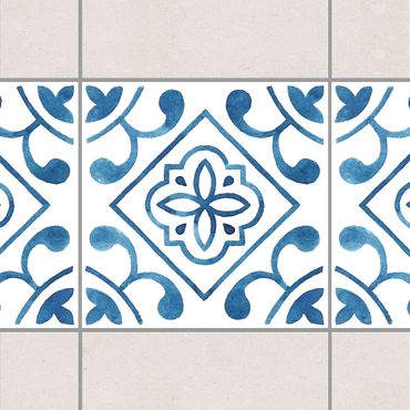 Fliesen Bordüre - Muster Blau Weiß Serie No.2 1:1 Quadrat 15cm x 15cm - Fliesenaufkleber