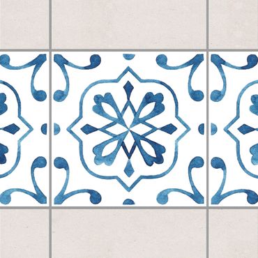 Fliesen Bordüre - Muster Blau Weiß Serie No.4 1:1 Quadrat 15cm x 15cm - Fliesenaufkleber