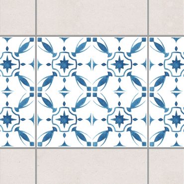 Fliesen Bordüre - Blau Weiß Muster Serie No.1 1:1 Quadrat 20cm x 20cm - Fliesenaufkleber