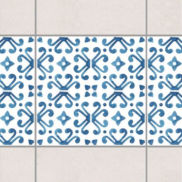 Fliesen Bordüre - Blau Weiß Muster Serie No.7 1:1 Quadrat 20cm x 20cm - Fliesenaufkleber