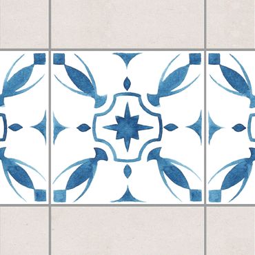 Fliesen Bordüre - Muster Blau Weiß Serie No.1 1:1 Quadrat 20cm x 20cm - Fliesenaufkleber