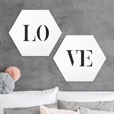 Hexagon Bild Forex 2-teilig - Buchstaben LOVE Schwarz Set I