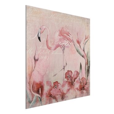 Aluminium Print gebürstet - Shabby Chic Collage - Flamingo - Quadrat 1:1