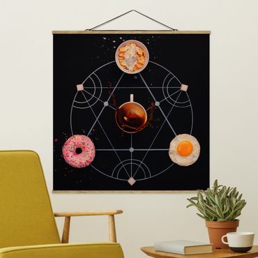 Stoffbild mit Posterleisten - Alchemie des Frühstücks - Quadrat 1:1