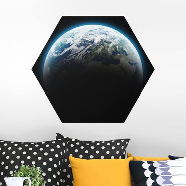 Hexagon Bild Alu-Dibond - Illuminated Planet Earth