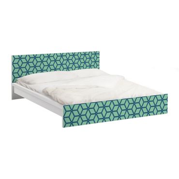 Möbelfolie für IKEA Malm Bett niedrig 180x200cm - Klebefolie Würfelmuster grün