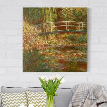 Leinwandbild - Claude Monet - Seerosenteich und japanische Brücke (Harmonie in rosa) - Quadrat 1:1
