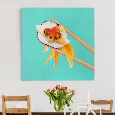 Leinwandbild - Jonas Loose - Sushi mit Goldfisch - Quadrat 1:1