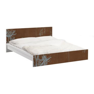 Möbelfolie für IKEA Malm Bett niedrig 180x200cm - Klebefolie Blaue Blumenskizze