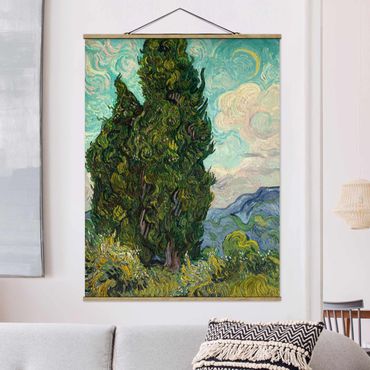 Stoffbild mit Posterleisten - Vincent van Gogh - Zypressen - Hochformat 3:4
