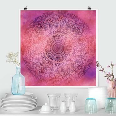 Poster - Aquarell Mandala Pink Violett - Quadrat 1:1
