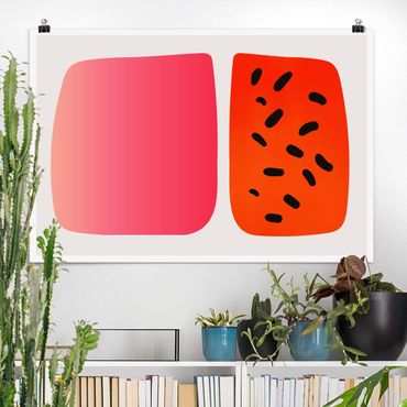 Poster - Abstrakte Formen - Melone und Rosa - Querformat 2:3