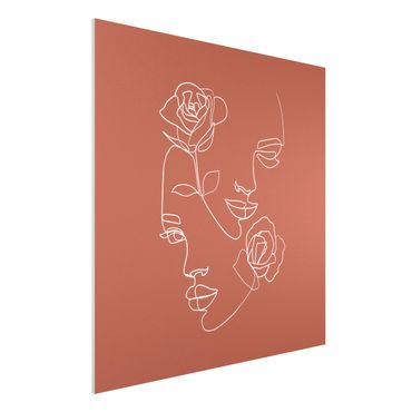 Forex Fine Art Print - Line Art Gesichter Frauen Rosen Kupfer - Quadrat 1:1