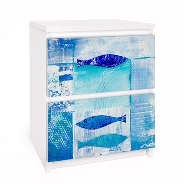 Möbelfolie für IKEA Malm Kommode - Selbstklebefolie Fish in the Blue