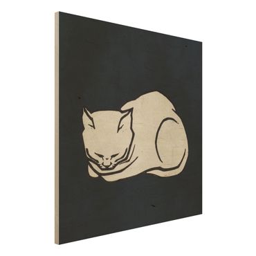 Holzbild - Schlafende Katze Illustration - Quadrat 1:1