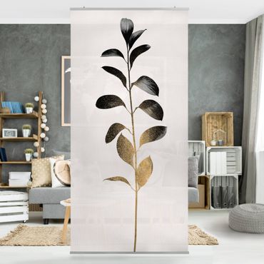 Raumteiler - Grafische Pflanzenwelt - Gold und Grau - 250x120cm