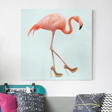 Leinwandbild - Jonas Loose - Flamingo mit High Heels - Quadrat 1:1