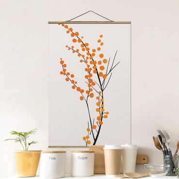 Stoffbild mit Posterleisten - Grafische Pflanzenwelt - Beeren Orange - Hochformat 2:3