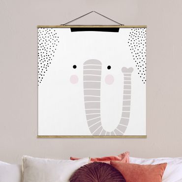 Stoffbild mit Posterleisten - Tierpark mit Mustern - Elefant - Quadrat 1:1