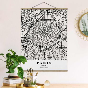 Stoffbild mit Posterleisten - Stadtplan Paris - Klassik - Hochformat 3:4