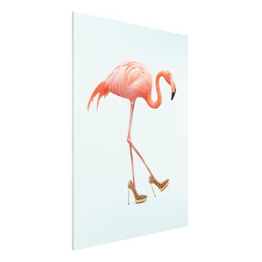 Forex Fine Art Print - Jonas Loose - Flamingo mit High Heels - Hochformat 4:3