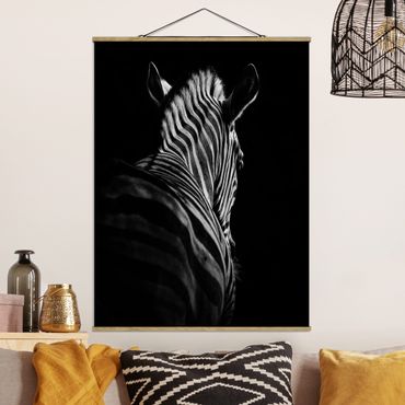 Stoffbild mit Posterleisten - Dunkle Zebra Silhouette - Hochformat 3:4