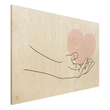 Holzbild - Hand mit Herz Line Art - Querformat 2:3