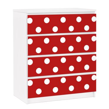Möbelfolie für IKEA Malm Kommode - selbstklebende Folie No.DS92 Punktdesign Girly Rot