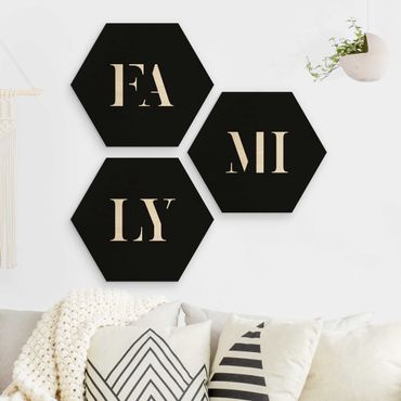 Hexagon Bild Holz 3-teilig - Buchstaben FAMILY Weiß Set I