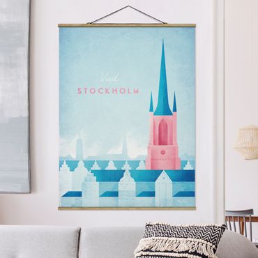 Stoffbild mit Posterleisten - Reiseposter - Stockholm - Hochformat 3:4