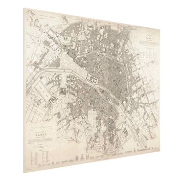 Forex Fine Art Print - Vintage Stadtplan Paris - Querformat 3:4