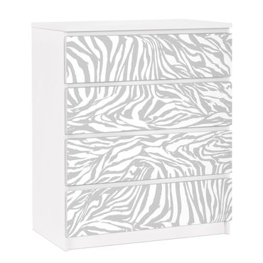 Möbelfolie für IKEA Malm Kommode - selbstklebende Folie Zebra Design Hellgrau