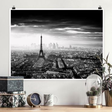 Poster - Der Eiffelturm von Oben Schwarz-weiß - Querformat 3:4