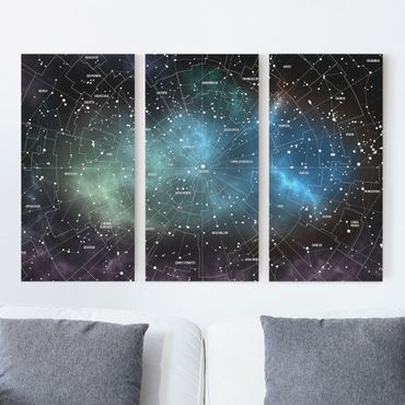 Leinwandbild 3-teilig - Sternbilder Karte Galaxienebel - Hoch 1:2