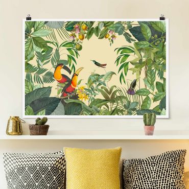 Poster - Vintage Collage - Vögel im Dschungel - Querformat 2:3