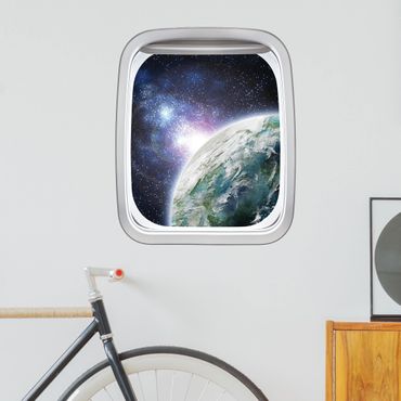 3D Wandtattoo - Fenster Flugzeug Galaxy Light