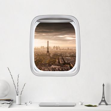 3D Wandtattoo - Fenster Flugzeug Großartiger Blick über Paris