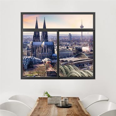 3D Wandtattoo - Fenster Schwarz Köln Skyline mit Dom