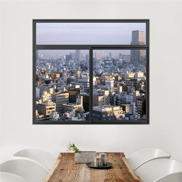 3D Wandtattoo - Fenster Schwarz Tokyo City