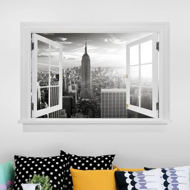 3D Wandtattoo - Offenes Fenster Manhattan Skyline