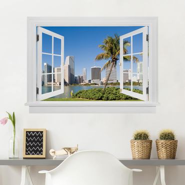 3D Wandtattoo - Offenes Fenster Miami Beach Skyline